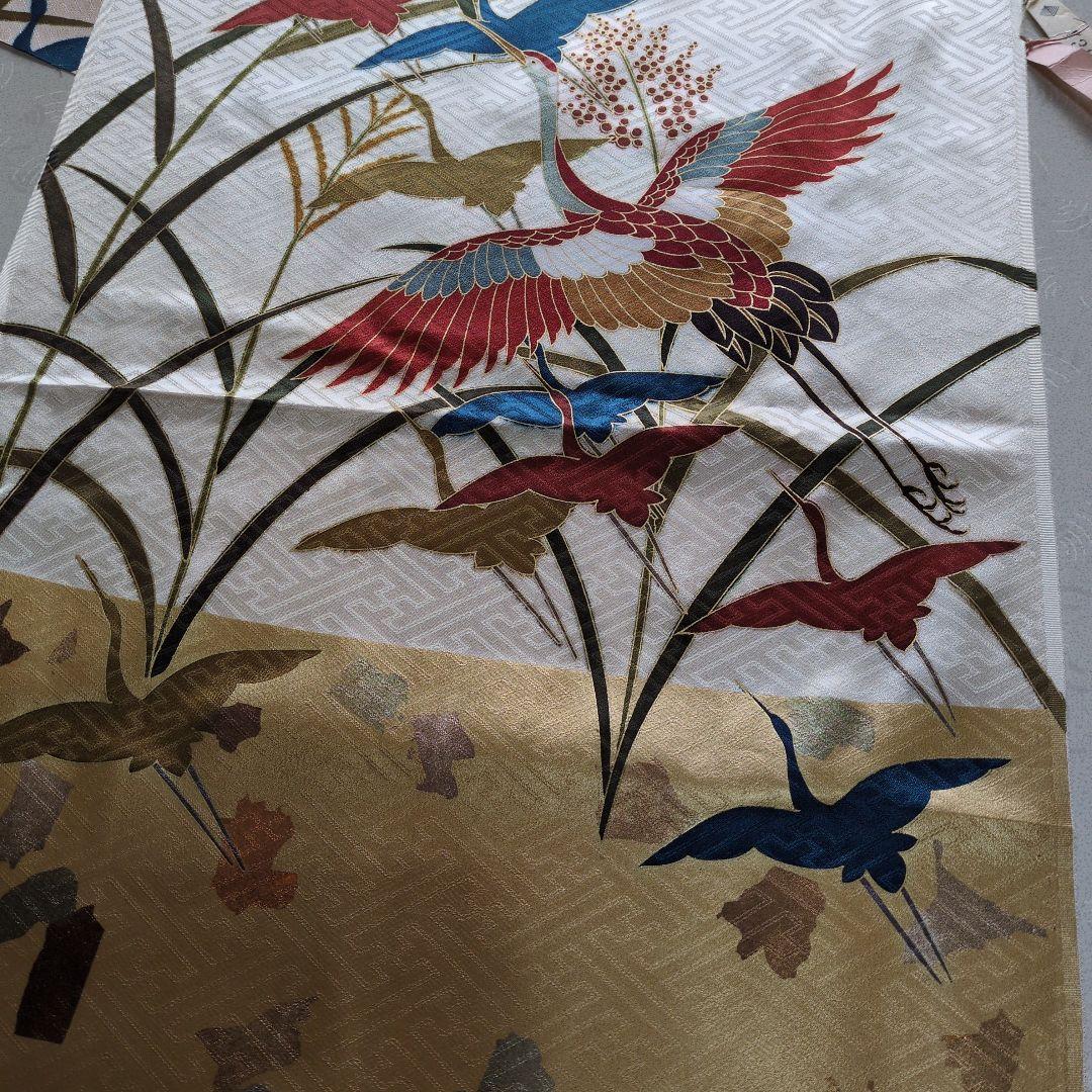 七五三３歳男の子の個性的な正絹鶴柄手縫いの被布(中綿無し）