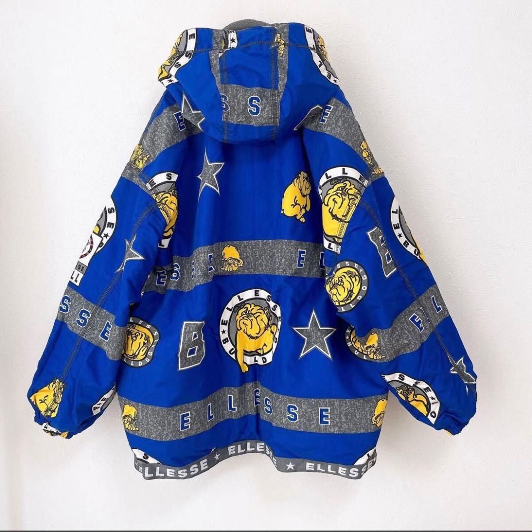 90'sエレッセellesseブルドッグLサイズ青ブルー ハーフジップ中綿プルオ