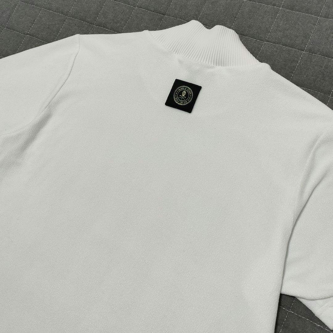 【美品】マークアンドロナ　ハイネック半袖シャツ　ラメロゴ　パイル　ホワイト　40