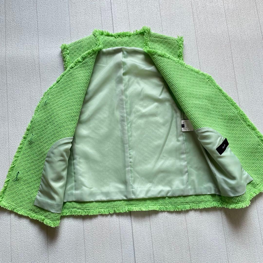allureville ラスティックツイードフリンジジレ グリーン　2