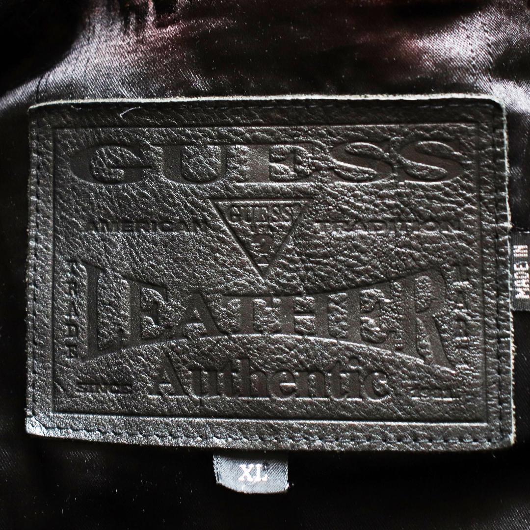 希少ヴィンテージ✨GUESS オールレザースタジャン 本革 XL ロゴ 刺繍