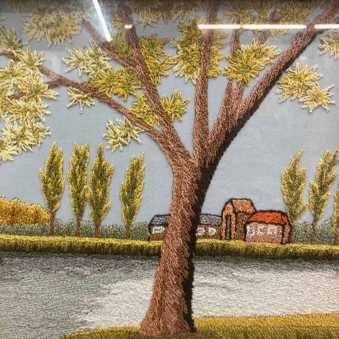 北欧レトロ 白鳥と湖 刺繍画 風景画 絵画 額縁 額装 アート 美術 芸術 飾り