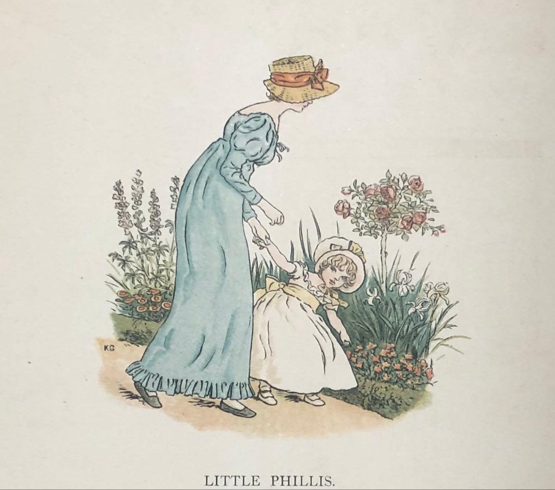 ケイト　グリナウエイの絵本　多色刷りの木版画でつくられた　綺麗な絵本の1ページ