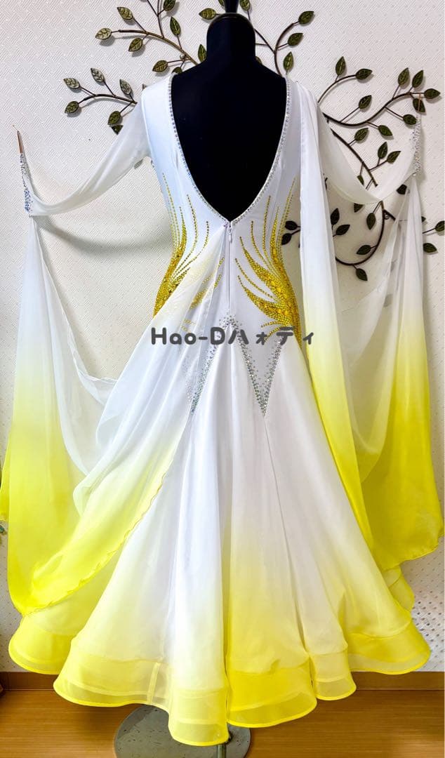 新品★ダンスドレス★スタンダード★社交ダンス★競技会★パーティー★イェロー白