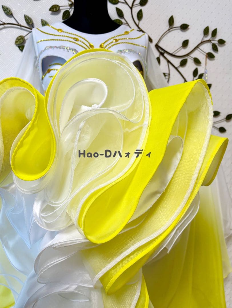 新品★ダンスドレス★スタンダード★社交ダンス★競技会★パーティー★イェロー白