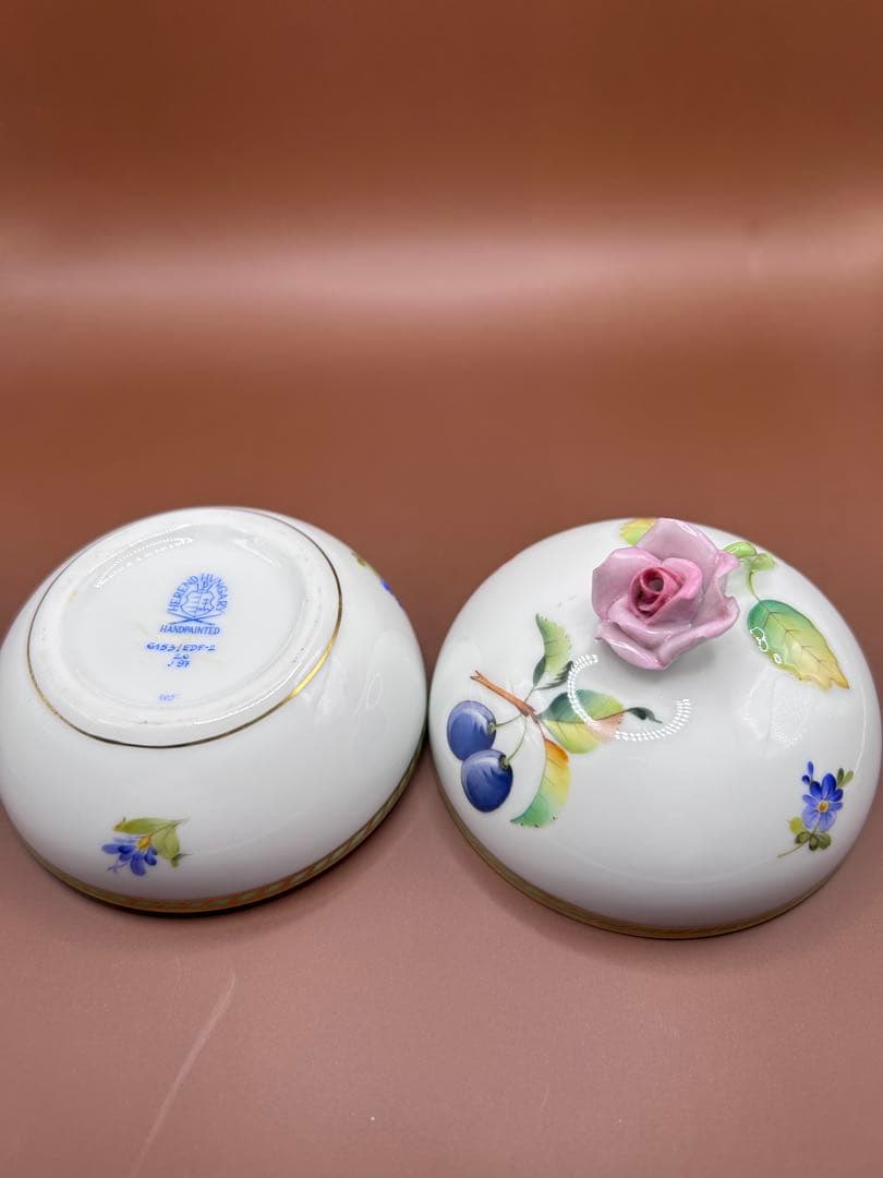 【箱付】ヘレンド　小物入れ　フルーツエスキース ボンボニエール 薔薇 6153