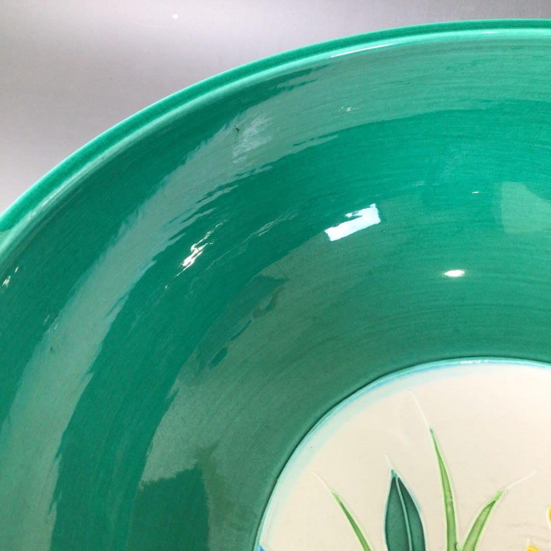 Ｒ９７５　水指　『御室窯造』『流水草花文』『青交趾』『平水指』　共箱　茶道具