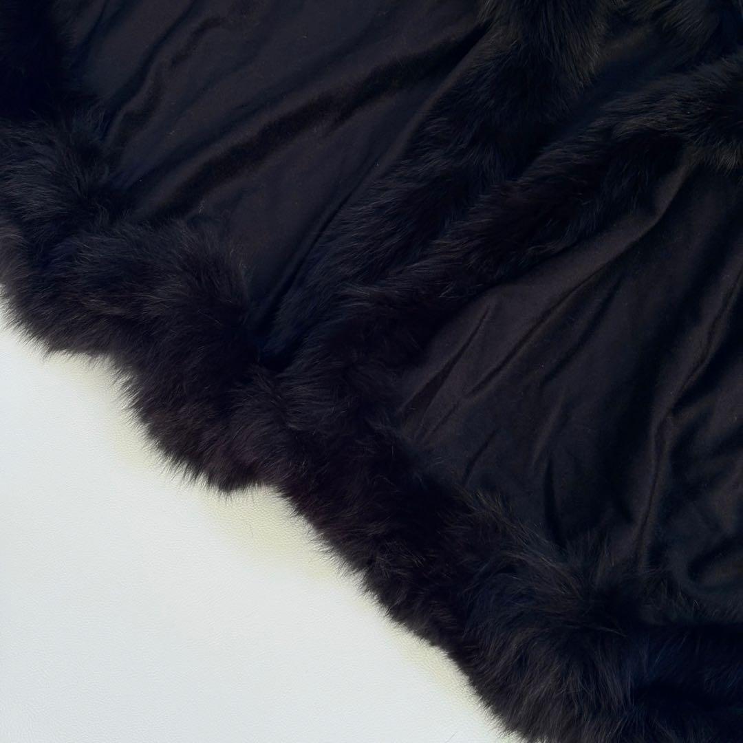 極美品 カシミヤ100% ポンチョ ファーフード付 ブラック