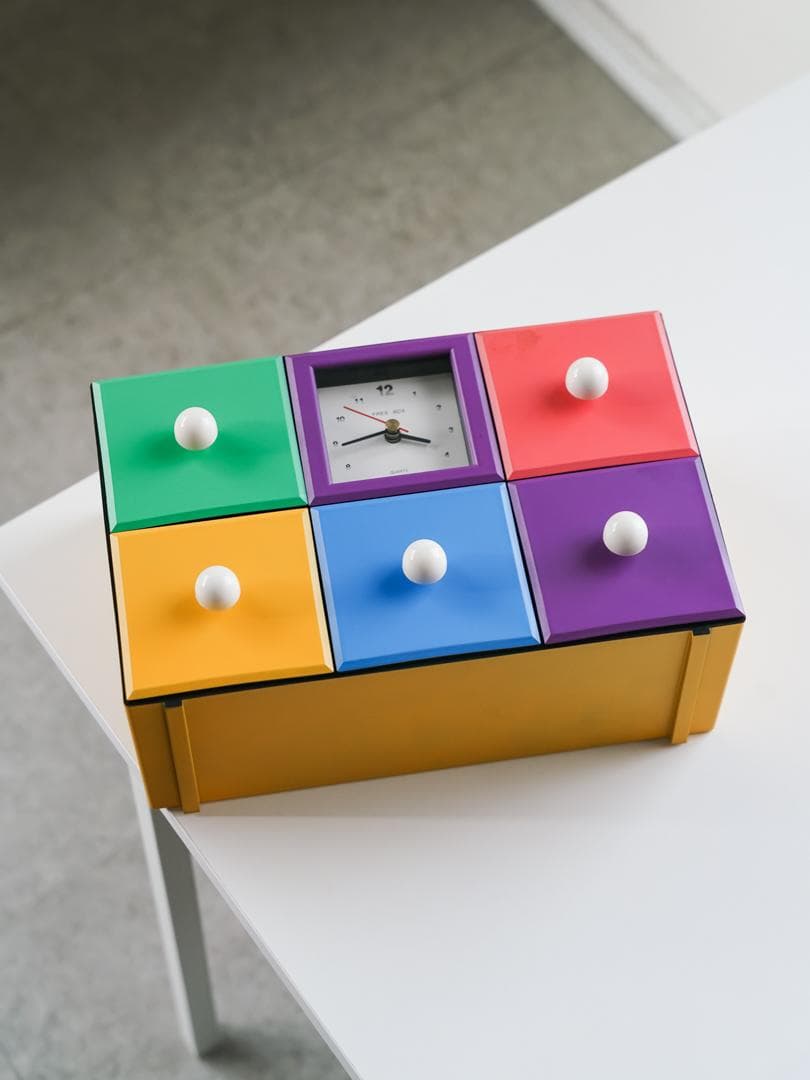 ヴィンテージ ポストモダン ボックスクロック/収納付き置時計 レトロポップ