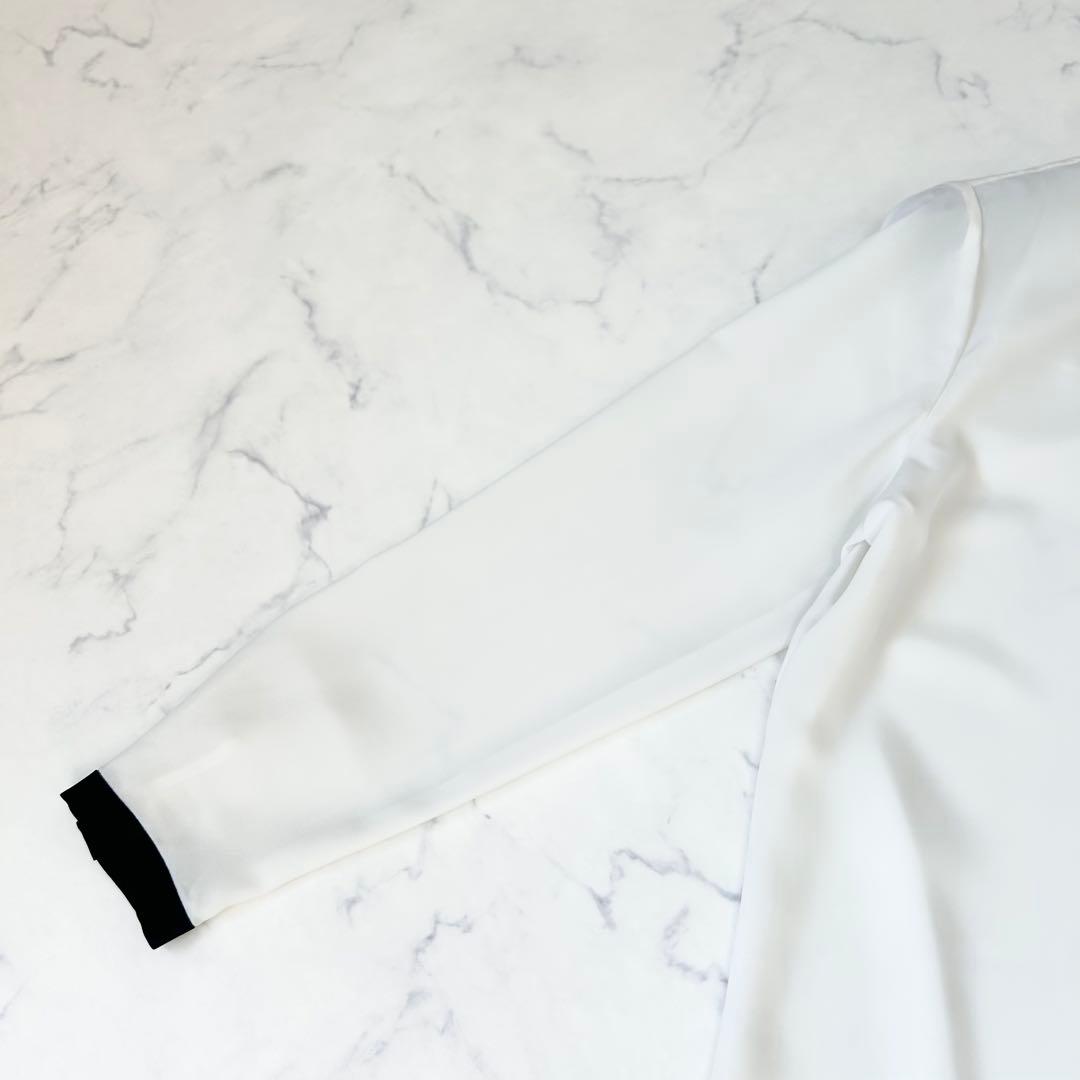 passione パシオーネ リボンタイバイカラーブラウス ホワイト ストレッチ