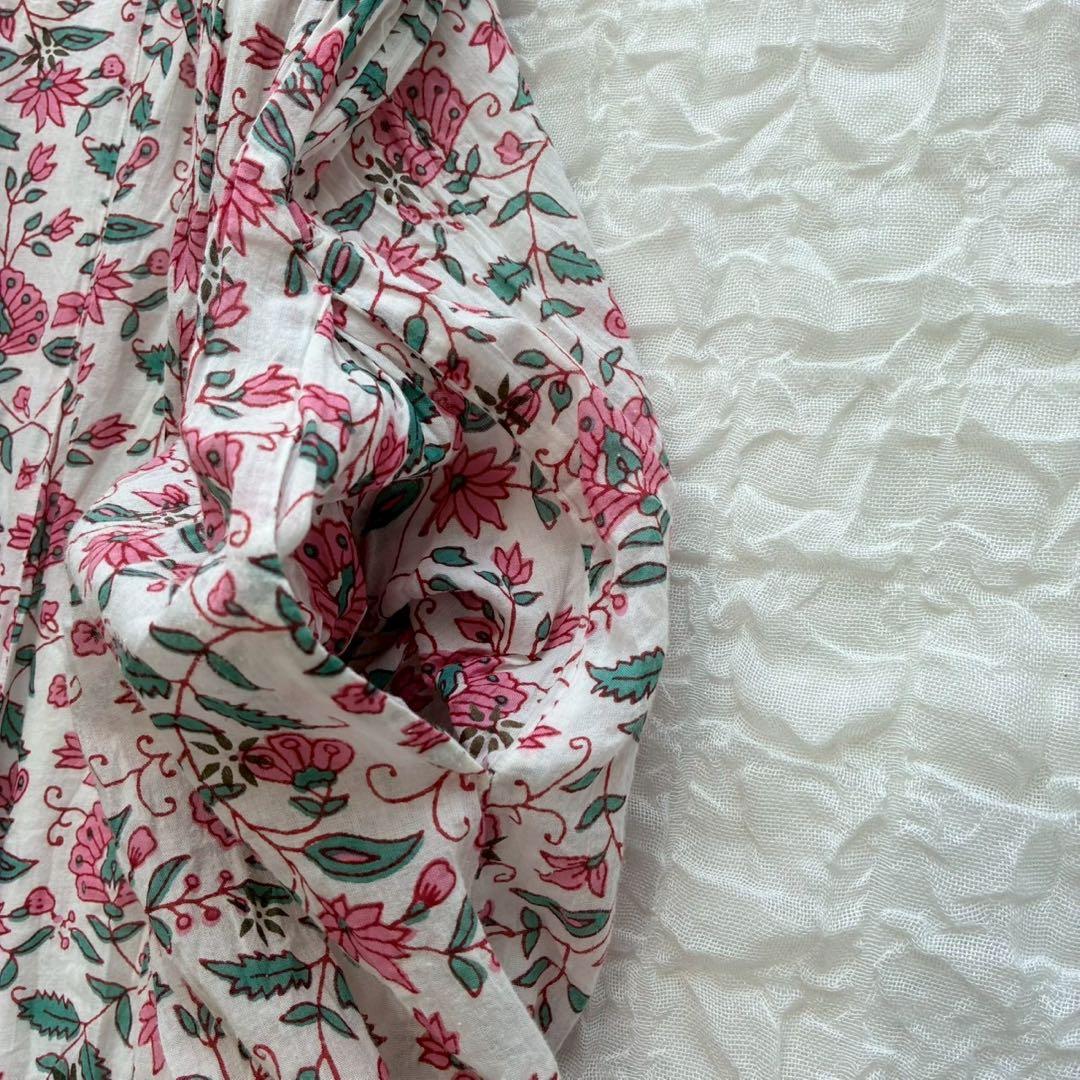 ヌキテパ エスニックプリントパネルドレス S ノースリーブフレアワンピース 花柄