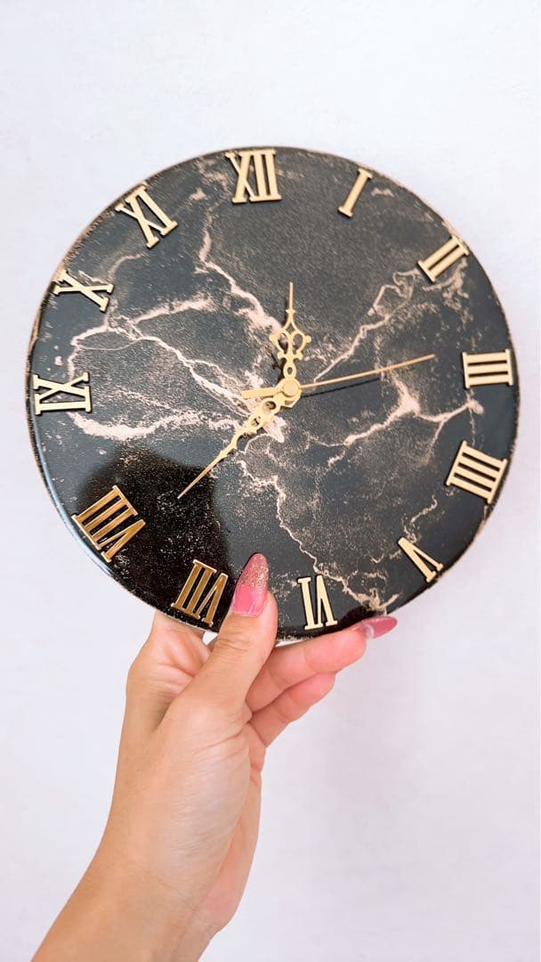 アルコールインクアート、壁掛け時計、ブラックアート時計です