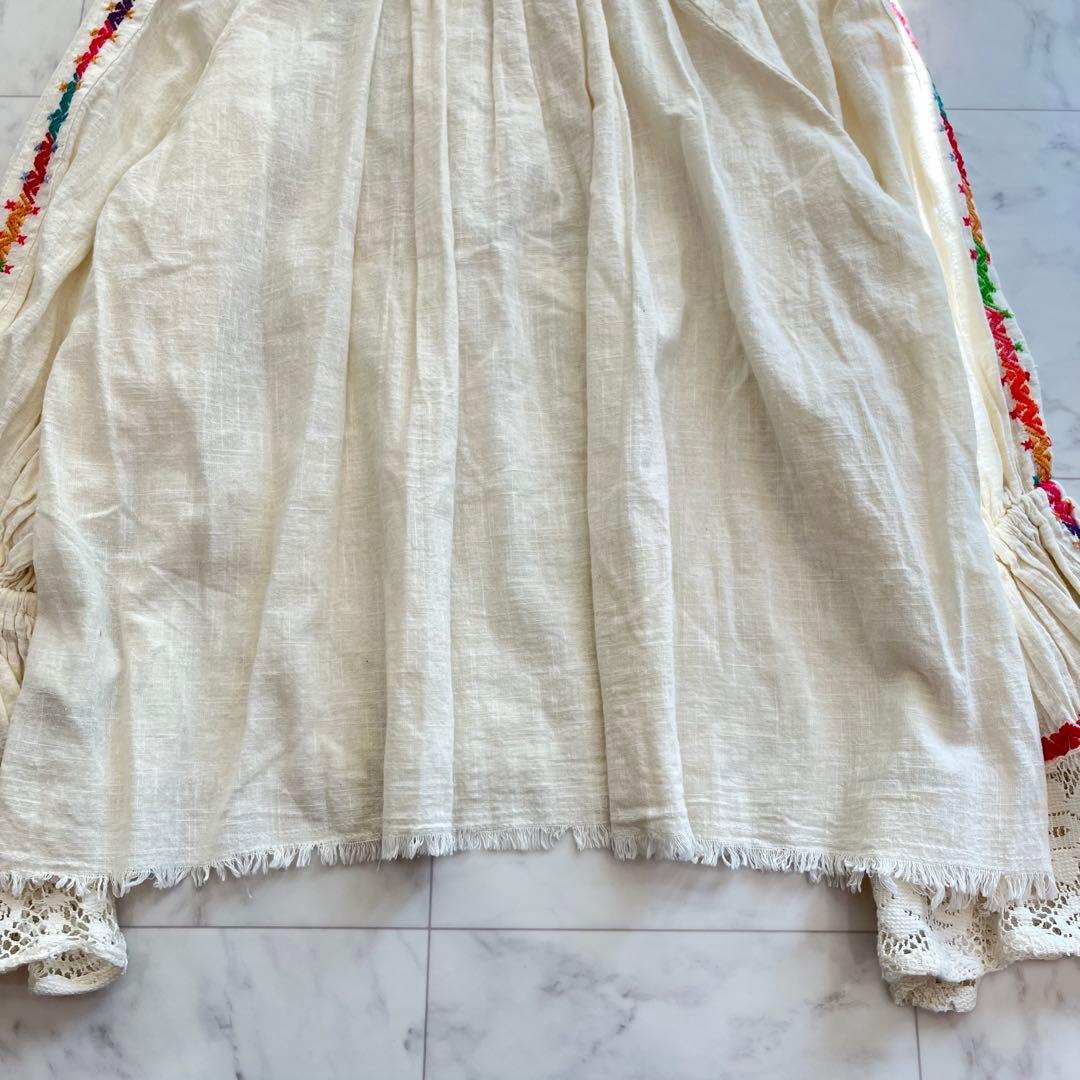 Fread インド綿　刺繍ブラウス　トップス　長袖エスニック　フレア袖