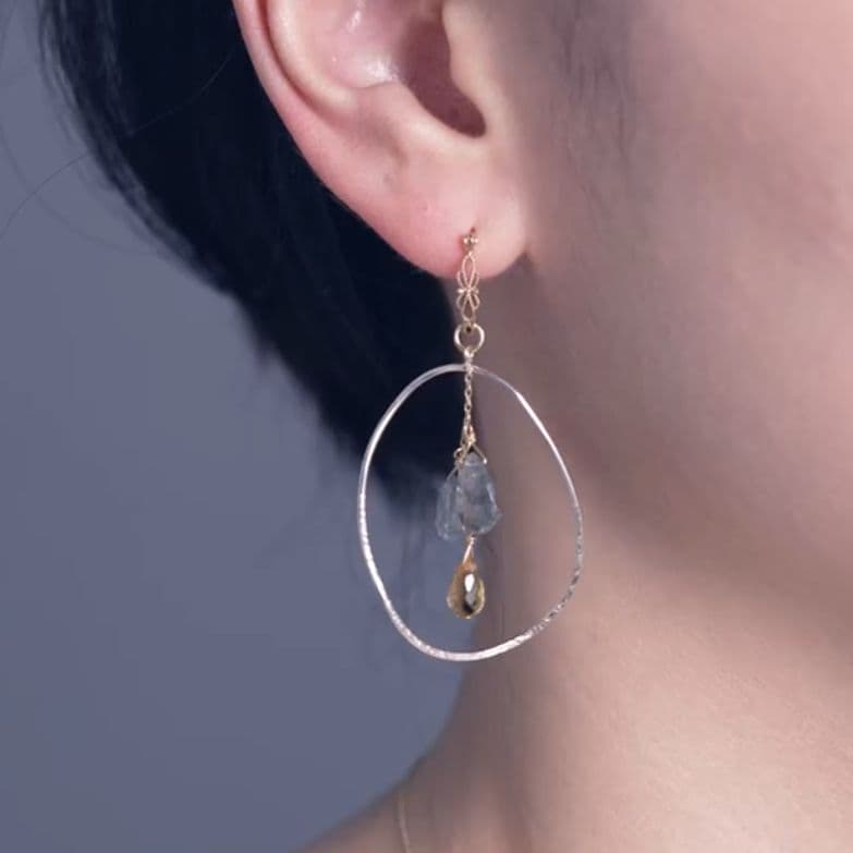 agete　K10 YG　透かし　ミル打ち　花びら　ピアス　片耳