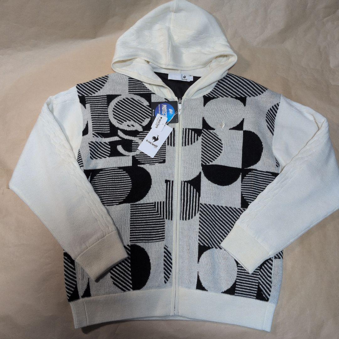 ルコック:レディース:Lサイズ:ゴルフ ジャガードフーディニットブルゾン:白