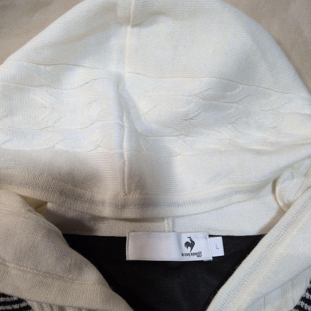 ルコック:レディース:Lサイズ:ゴルフ ジャガードフーディニットブルゾン:白