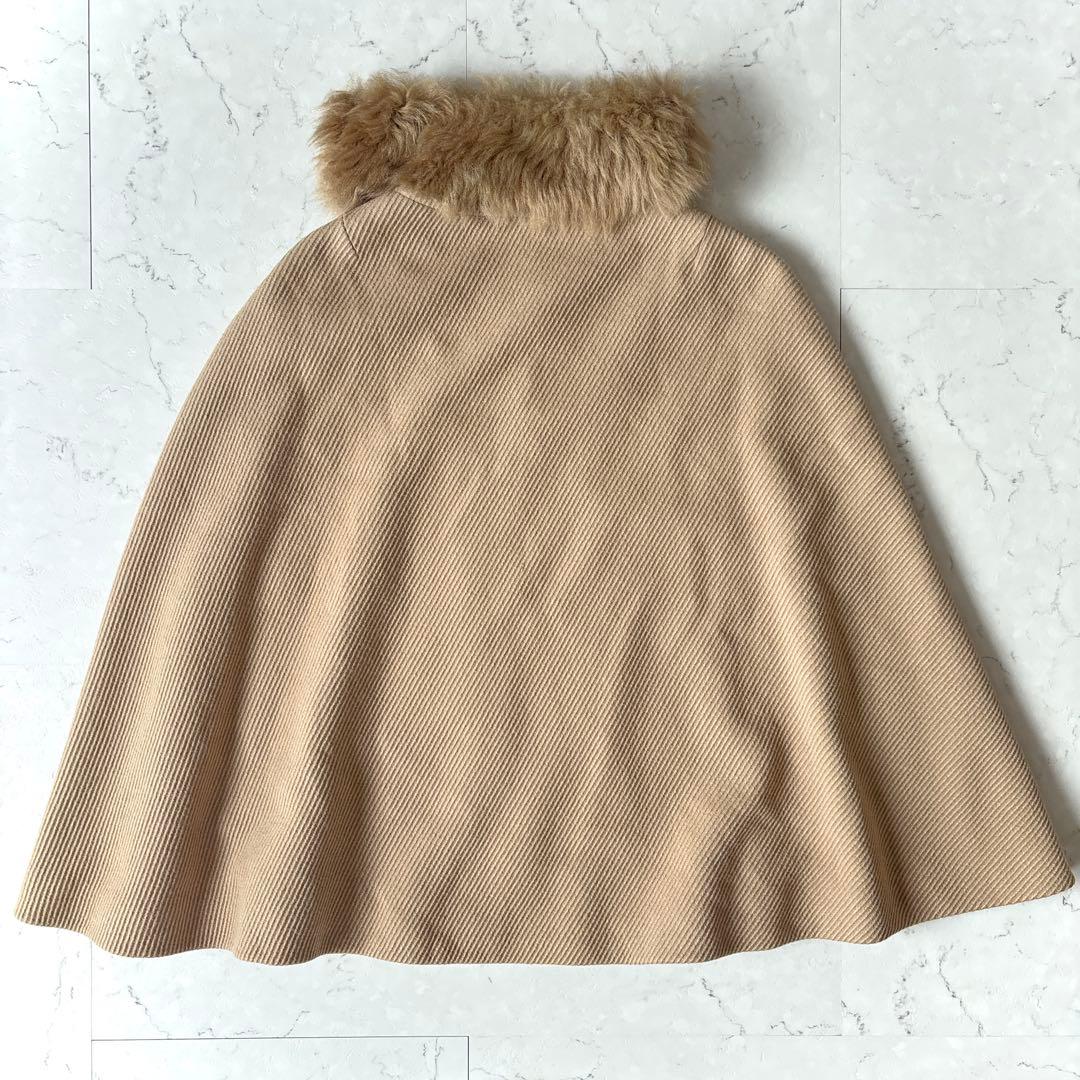 美品 ユナイテッドアローズ 日本製 ウール ラムファー ケープ ポンチョベージュ