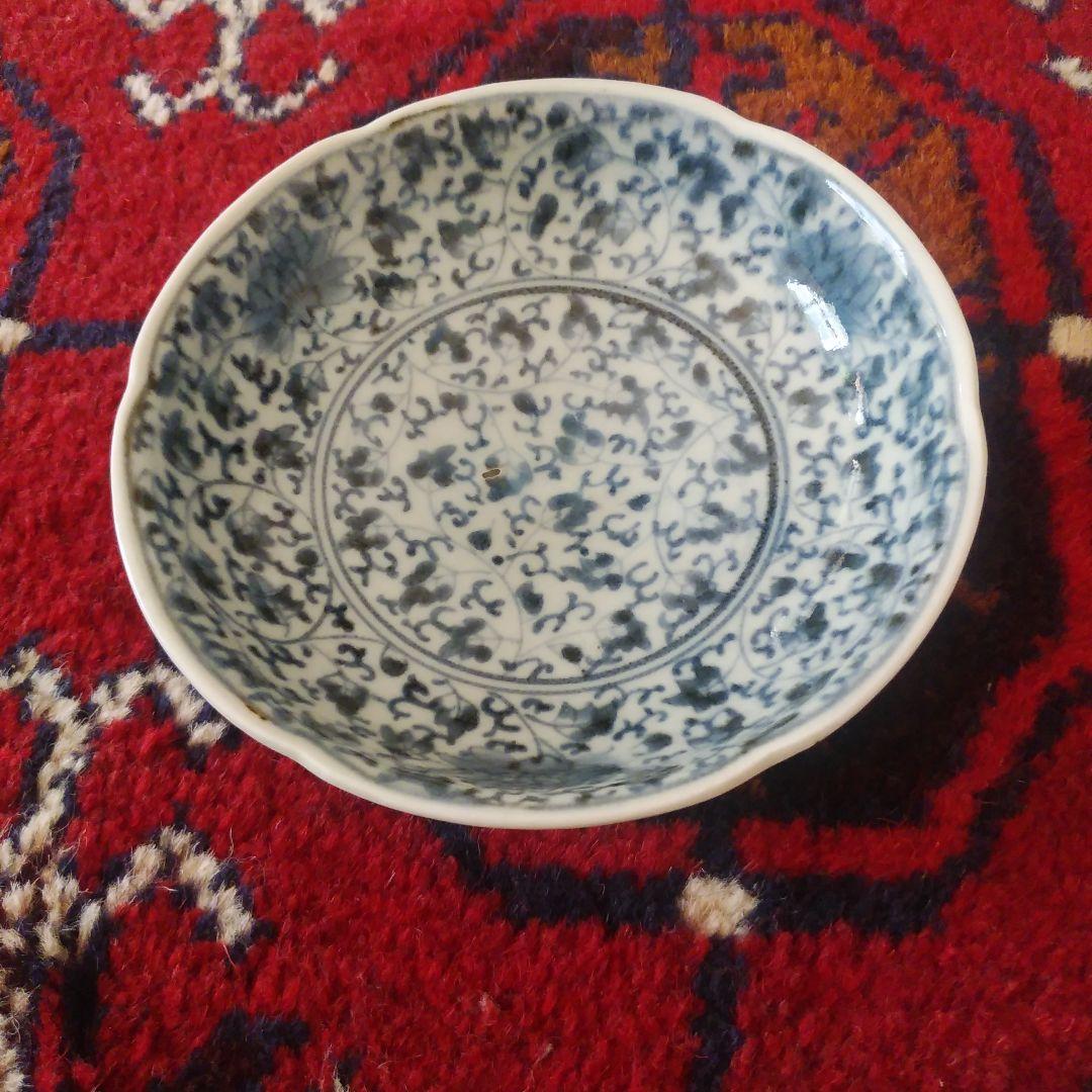 ご予約済み 珍品 古伊万里 染付 花唐草文輪花皿 なます皿 渦福