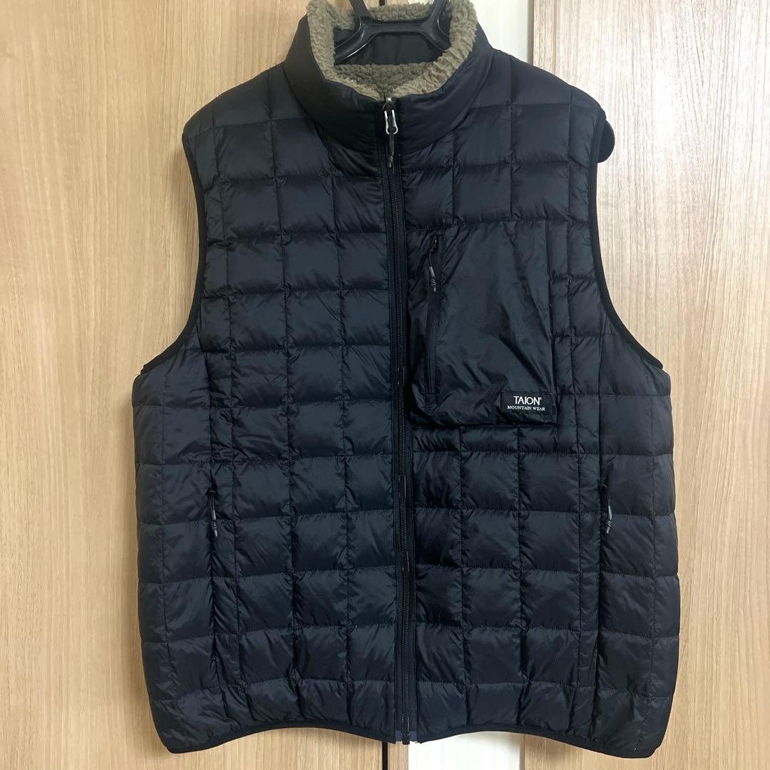 美品！TAION リバーシブル ダウン×ボアベスト 2XL カーキ×ブラック 黒