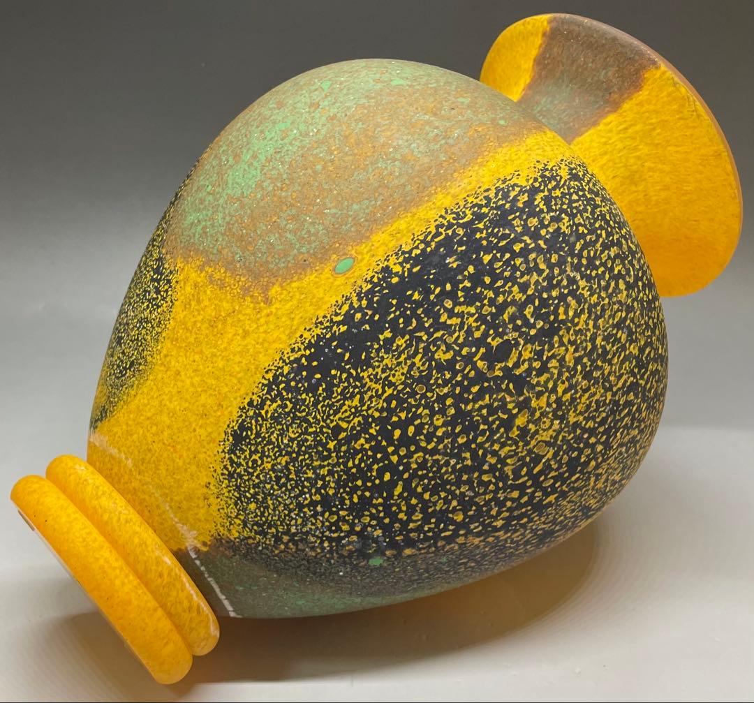 岩田糸子　秋詩　ガラス花瓶　花入　共箱　N417