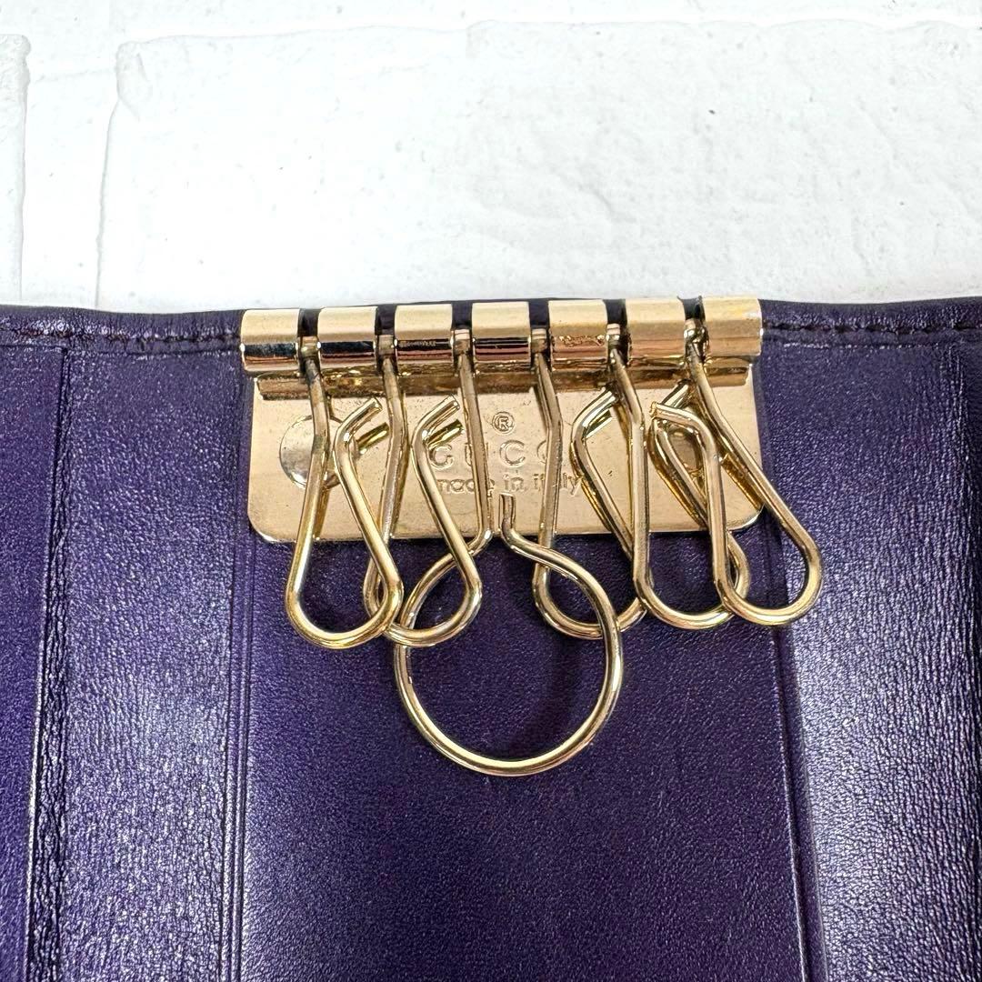 グッチ キーケース 6連 GGキャンバス ゴールドハート リボン パープル