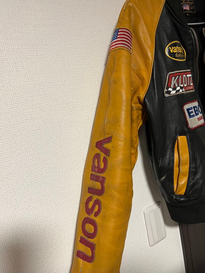 Vanson レザージャケット 38 USA製 パッチ カスタム レーシング黒黄