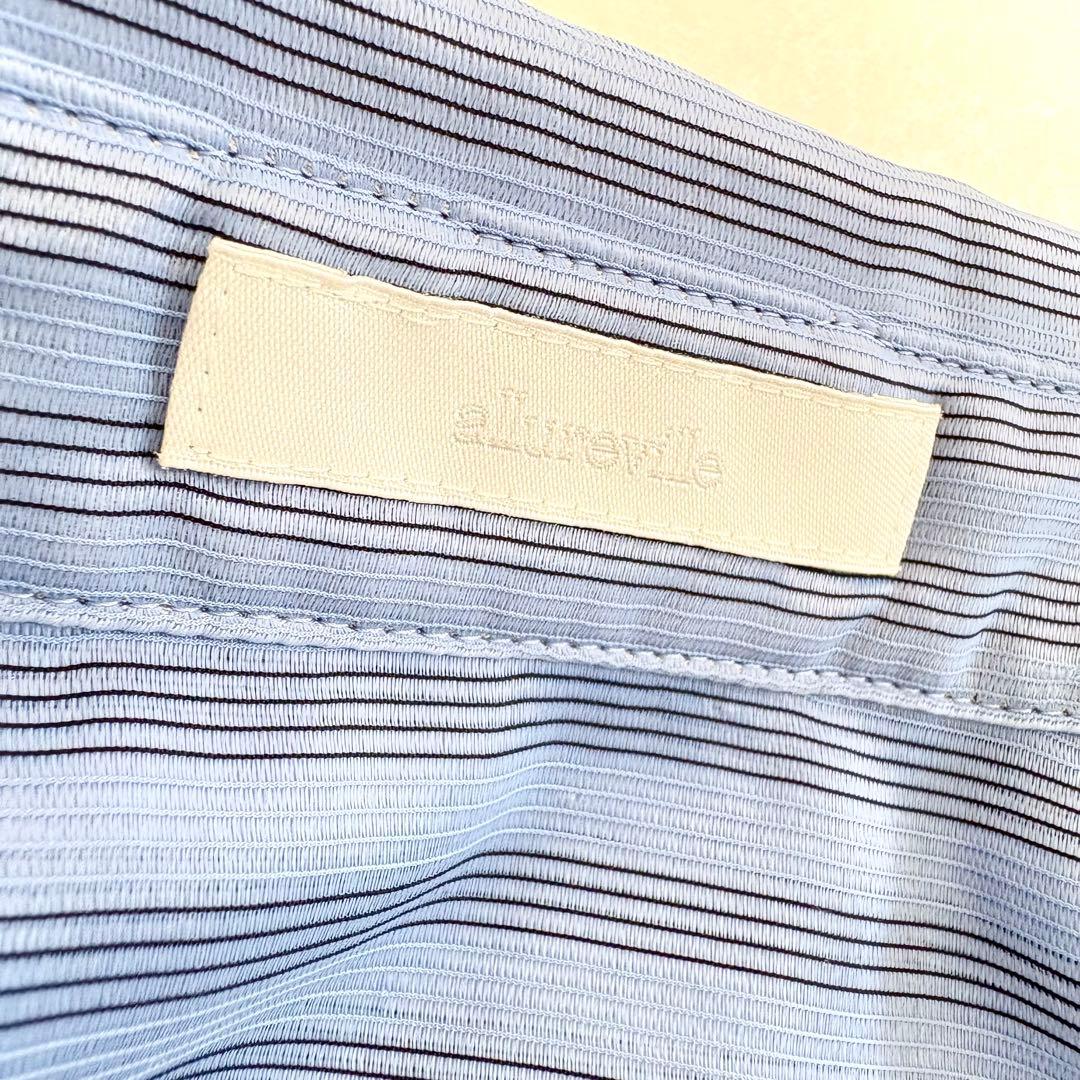 美品　アルアバイル　ストライプフロントスリットシャツ　シアー　プルオーバー