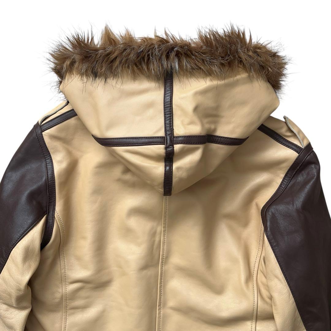 AVIREX　B-3　レザーフライトジャケット　羊革　バイカラー　フード　M