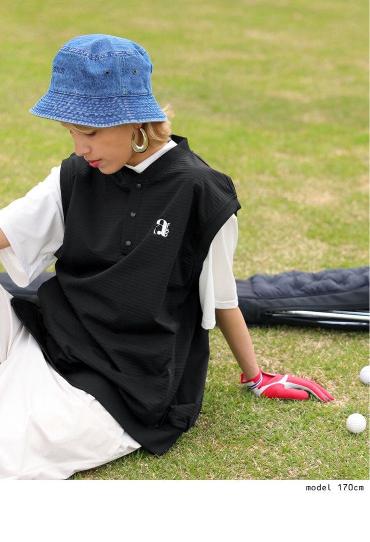 アンティカantiqua★golfロゴゴルフベスト★ブラック★男女兼用