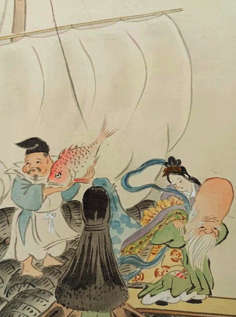 掛軸 開運 繁盛 金 縁起 おもてなし 絵 七福神 美術