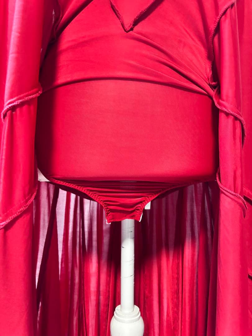 社交ダンス衣装　ロングワンピース　赤　ドレス　レッスンウエア　M〜L