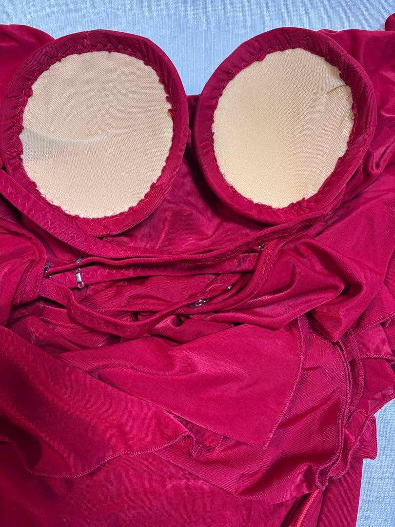 社交ダンス衣装　ロングワンピース　赤　ドレス　レッスンウエア　M〜L