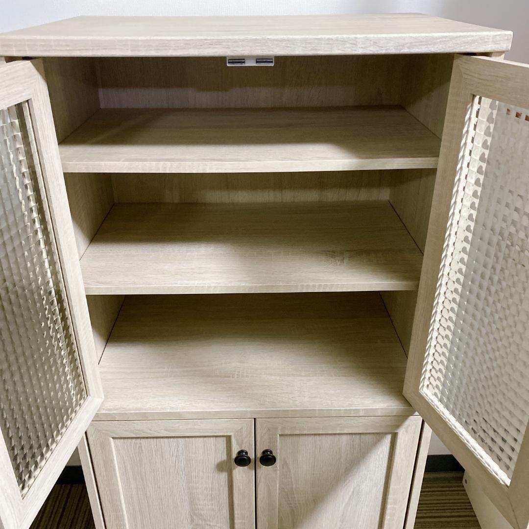 マナベインテリアハーツ キャビネット 食器棚 クロスガラス扉付 高さ120㎝