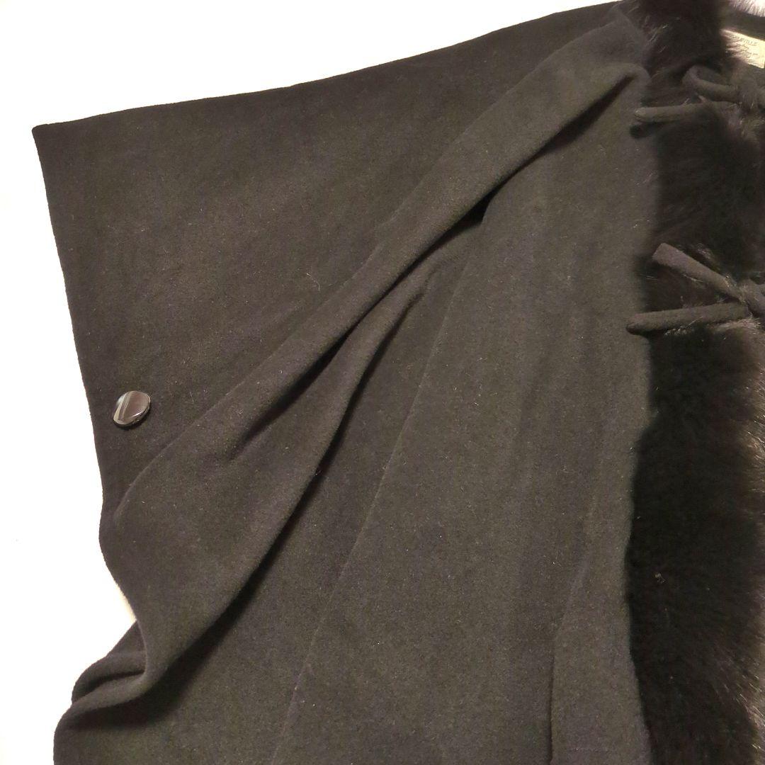 カシミヤ　フォックスファー ケープ　ポンチョ　マント　リボン　ロング　ラムウール