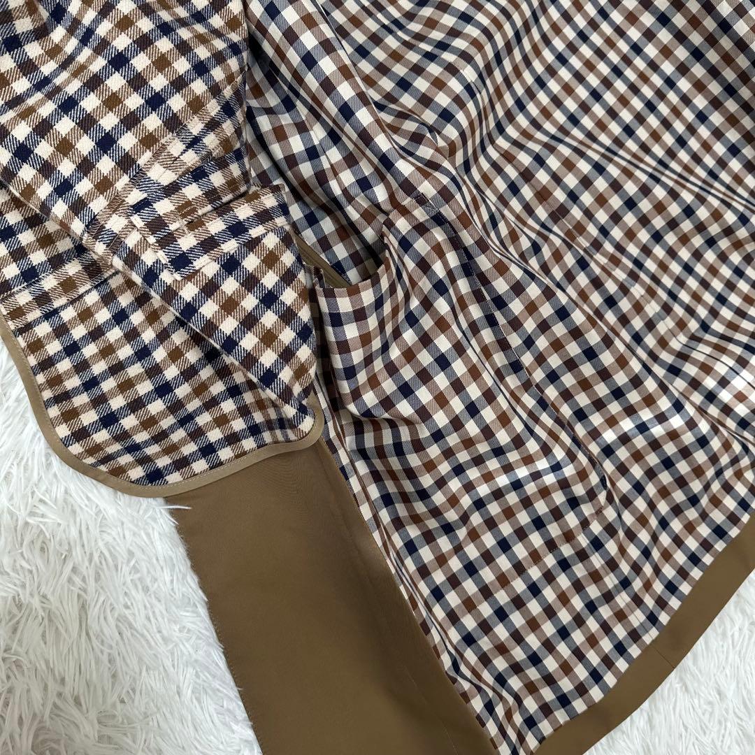 アクアスキュータム ステンカラーコート ライナー付き カシミヤ混 チェック 2L