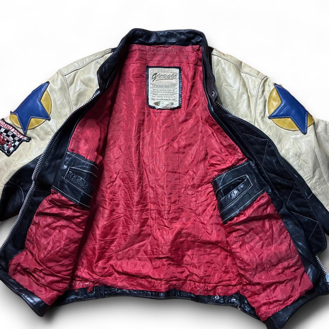 【激レア】90s GIORGIO レザーライダース 稲妻 ワッペン 刺繍 短丈