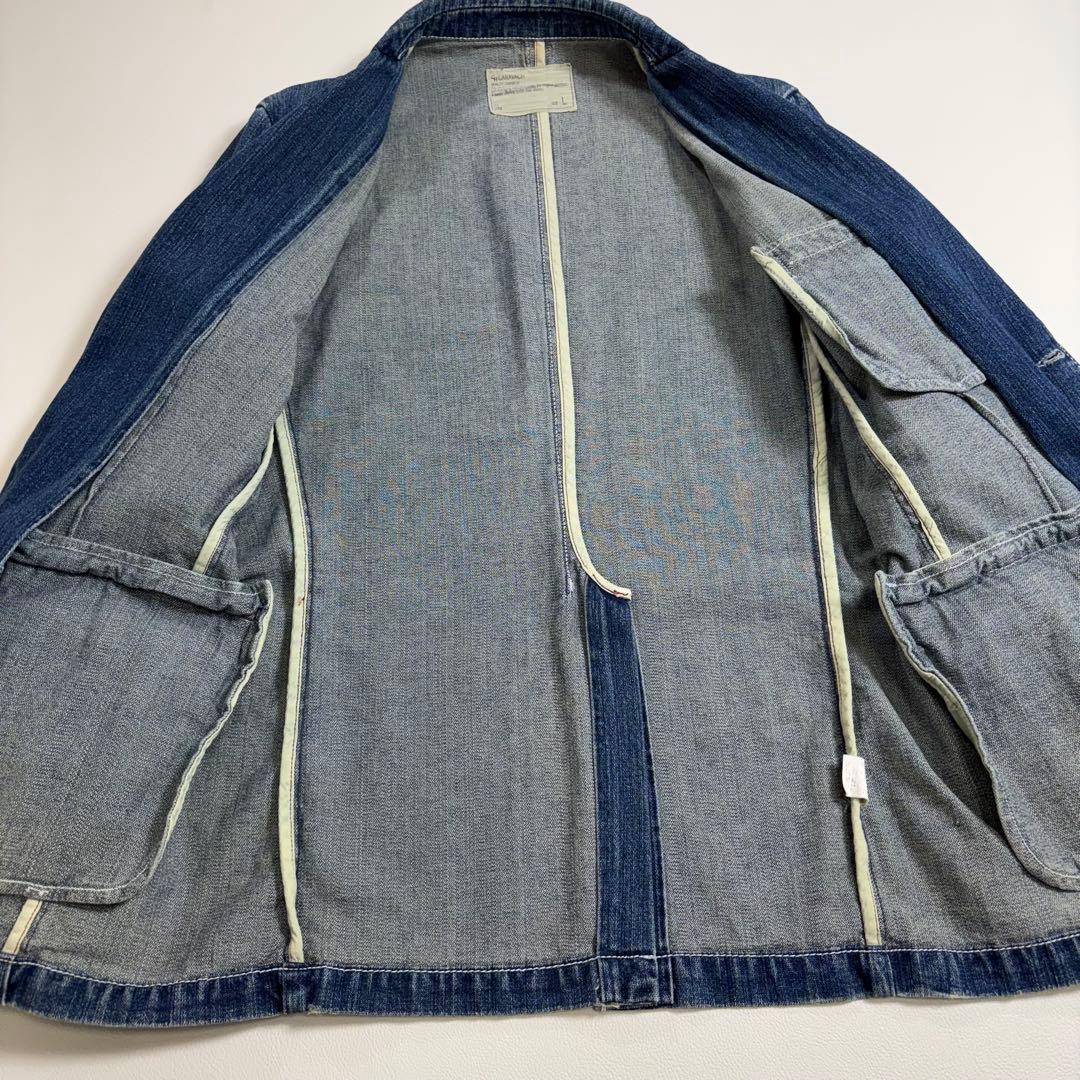 Y2K デニムテーラードジャケット L 色落ち加工 カジュアル デニムジャケット
