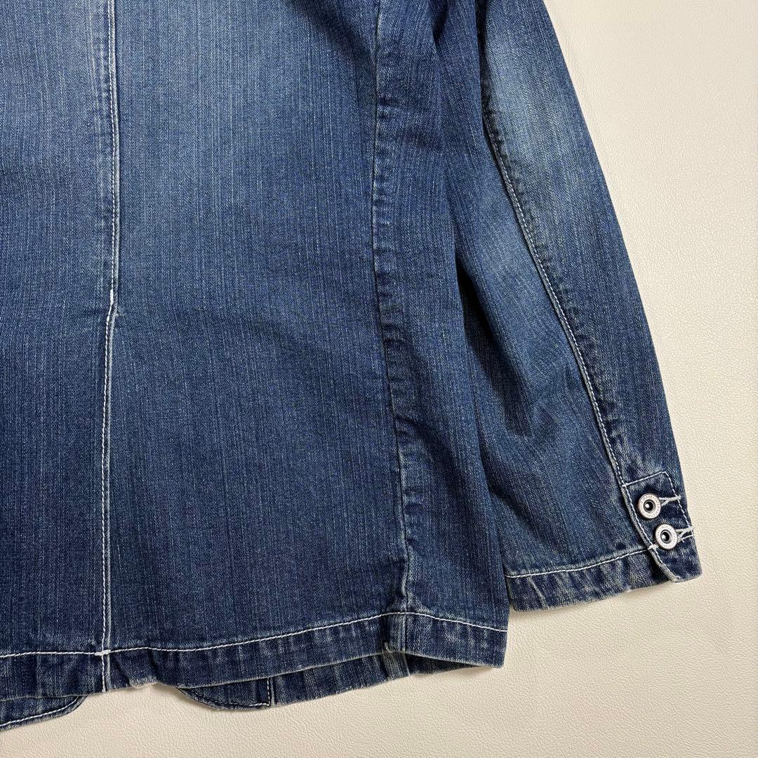 Y2K デニムテーラードジャケット L 色落ち加工 カジュアル デニムジャケット
