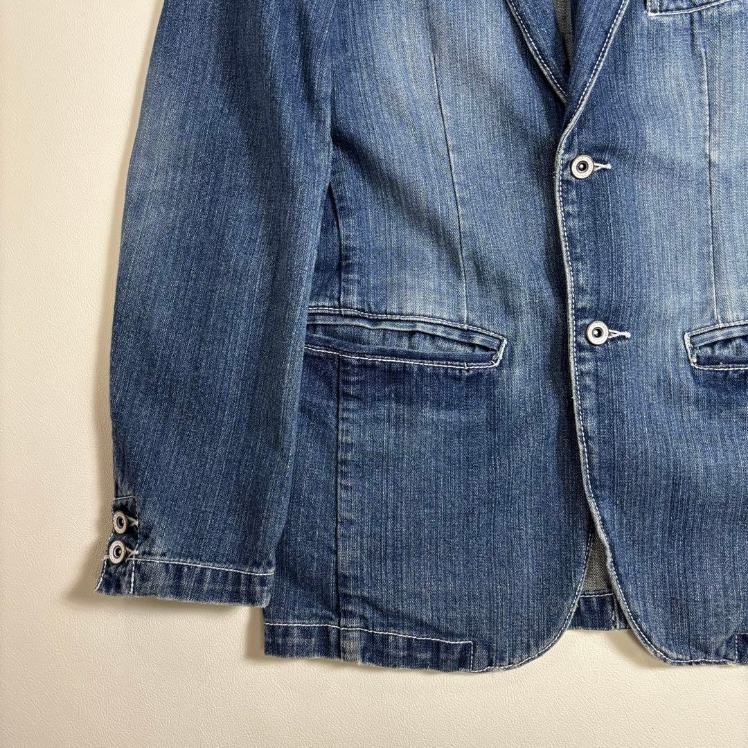 Y2K デニムテーラードジャケット L 色落ち加工 カジュアル デニムジャケット