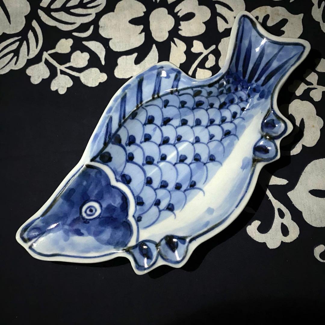 美濃焼　幸兵衛窯　中国明代写し古染付魚形向付　人間国宝　加藤卓男　五客組　共箱有