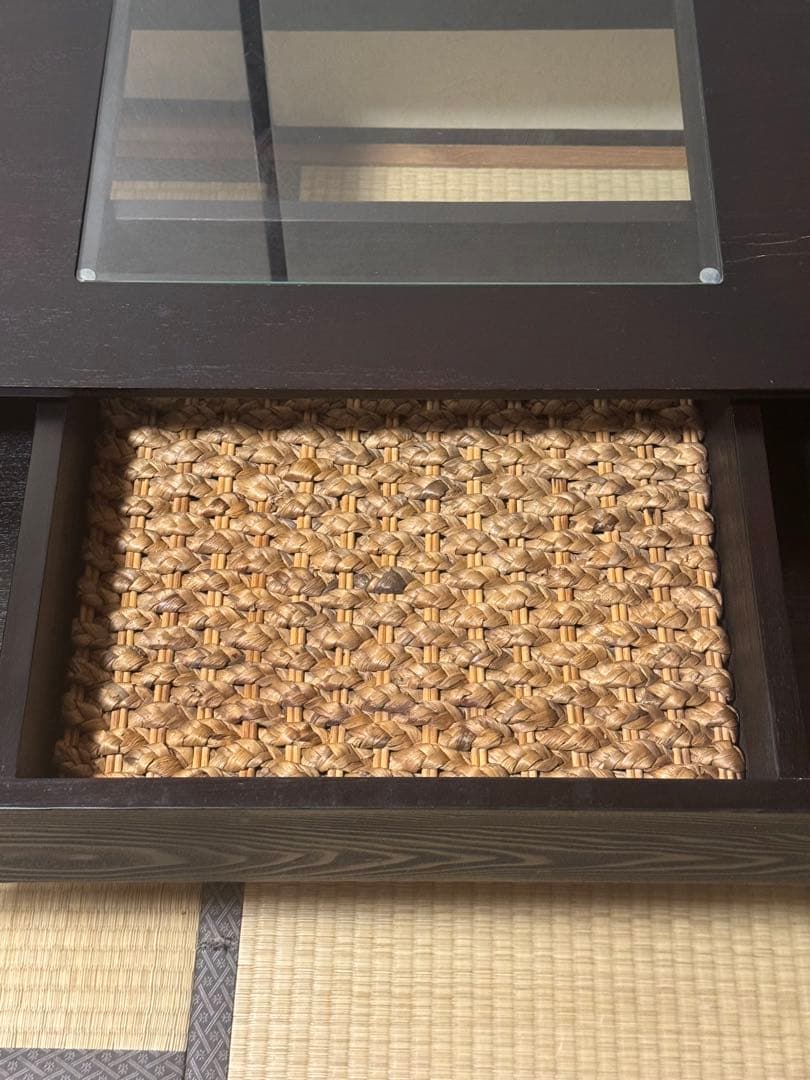 アジアン家具 リビングテーブル 幅100cm 引き出し付き ディスプレイ棚