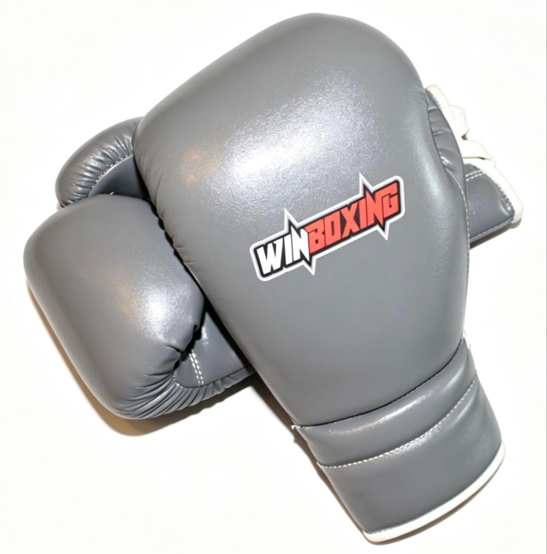 WINBOXING 牛皮革製ボクシンググローブ 12 oz グレー