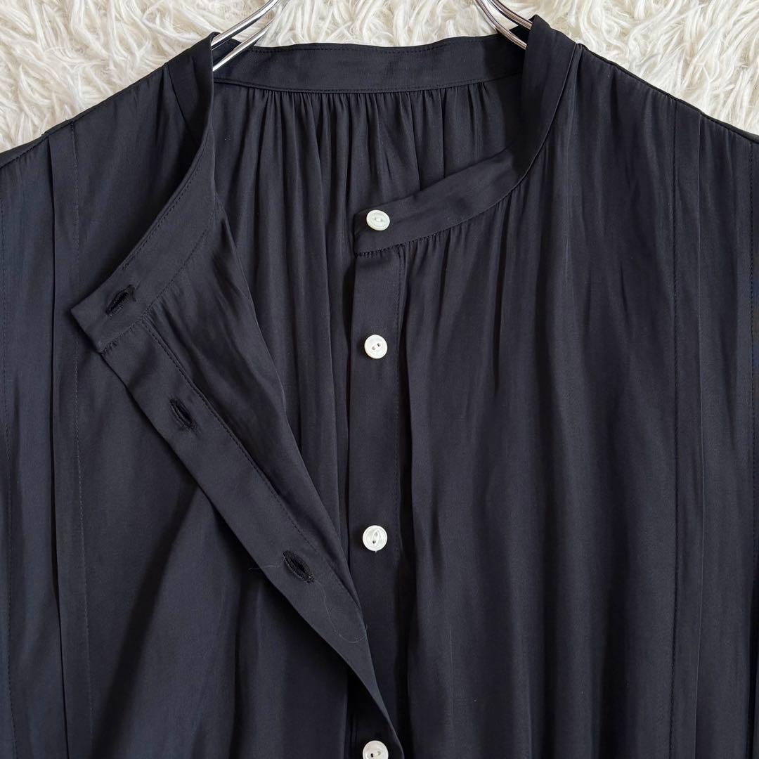 美品 組曲2024 ギャザーライトデシンワンピース 大きいサイズ3L黒 洗える