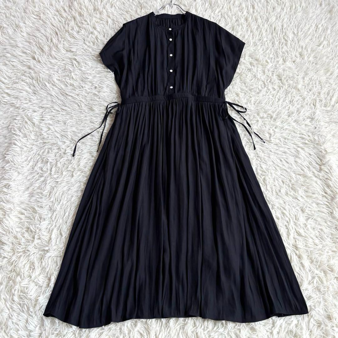 美品 組曲2024 ギャザーライトデシンワンピース 大きいサイズ3L黒 洗える