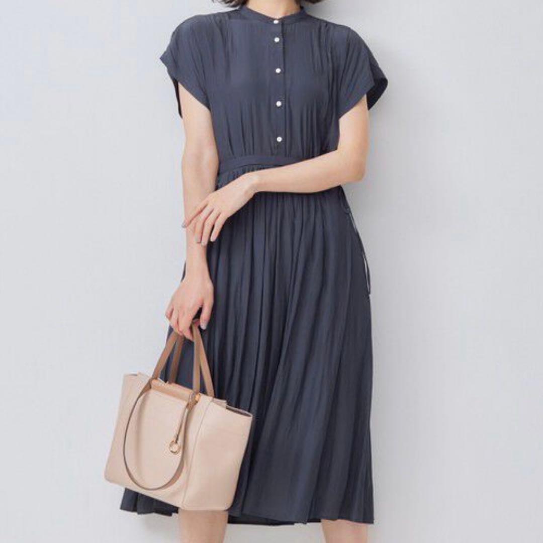 美品 組曲2024 ギャザーライトデシンワンピース 大きいサイズ3L黒 洗える