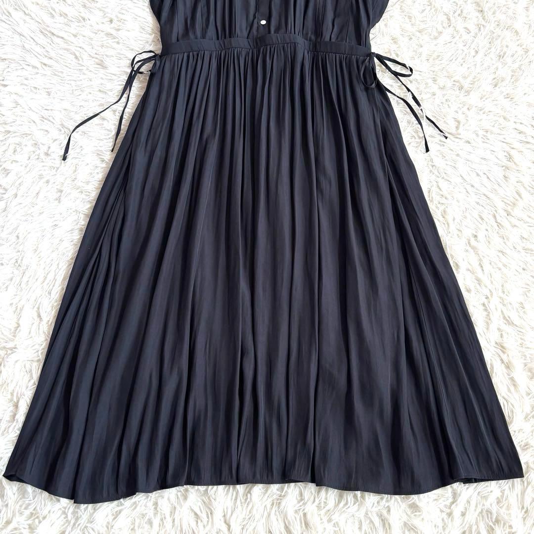 美品 組曲2024 ギャザーライトデシンワンピース 大きいサイズ3L黒 洗える