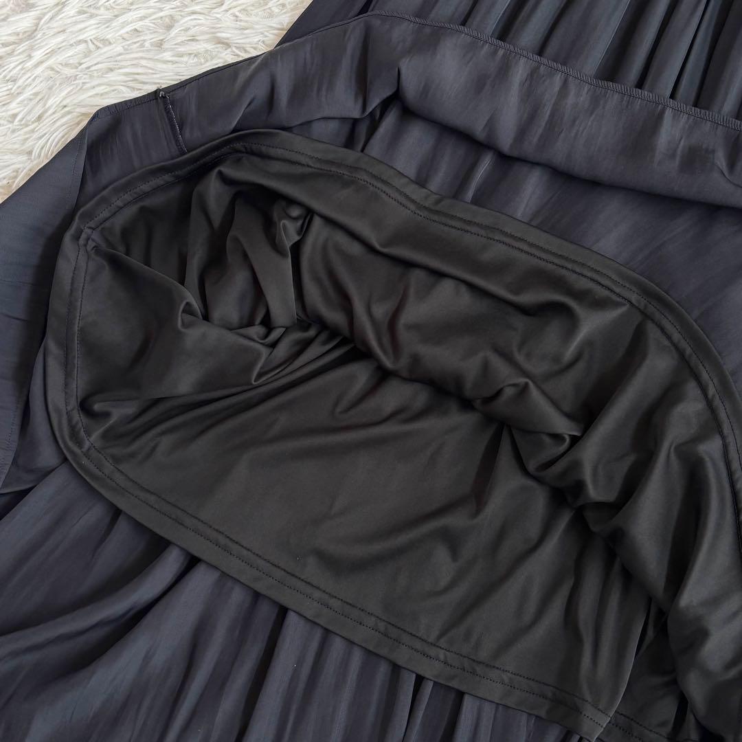 美品 組曲2024 ギャザーライトデシンワンピース 大きいサイズ3L黒 洗える