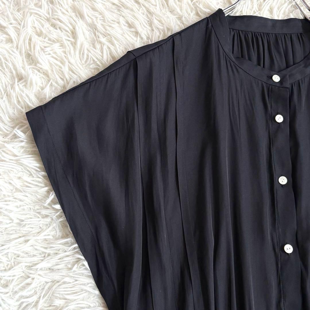 美品 組曲2024 ギャザーライトデシンワンピース 大きいサイズ3L黒 洗える