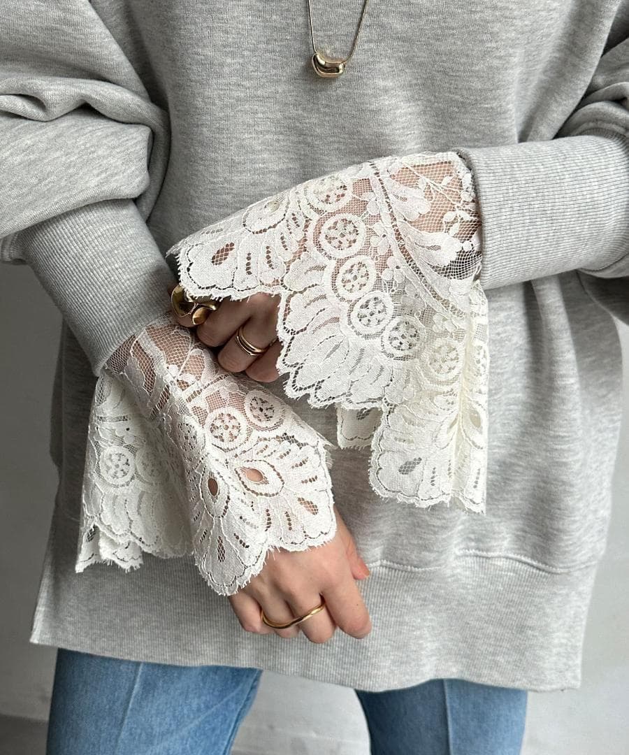 即日発送 レイヤードアイテム DOUDOU レースフレアブラウス オフホワイト
