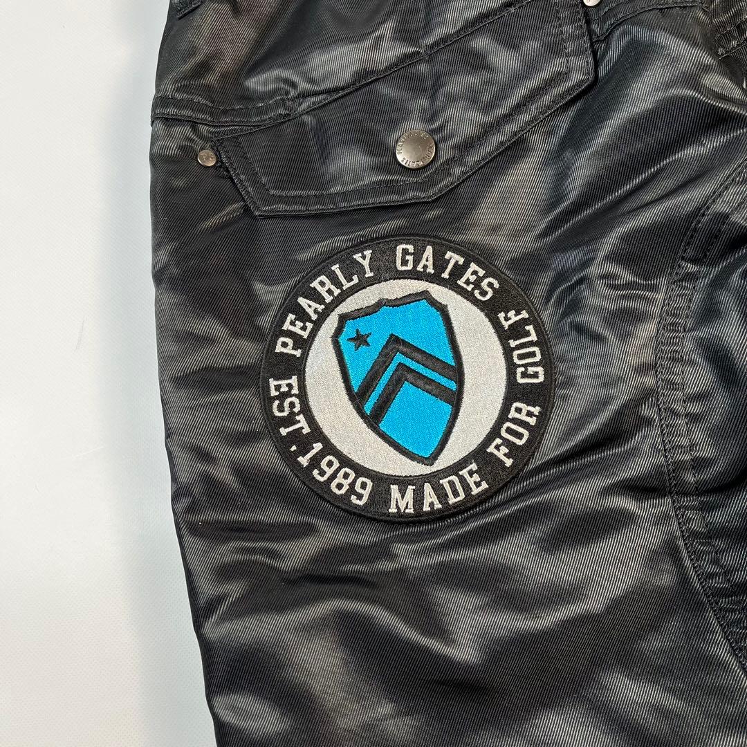 美品 パーリーゲイツ ナイロンパンツ ワッペン 刺繍ロゴ ブラック